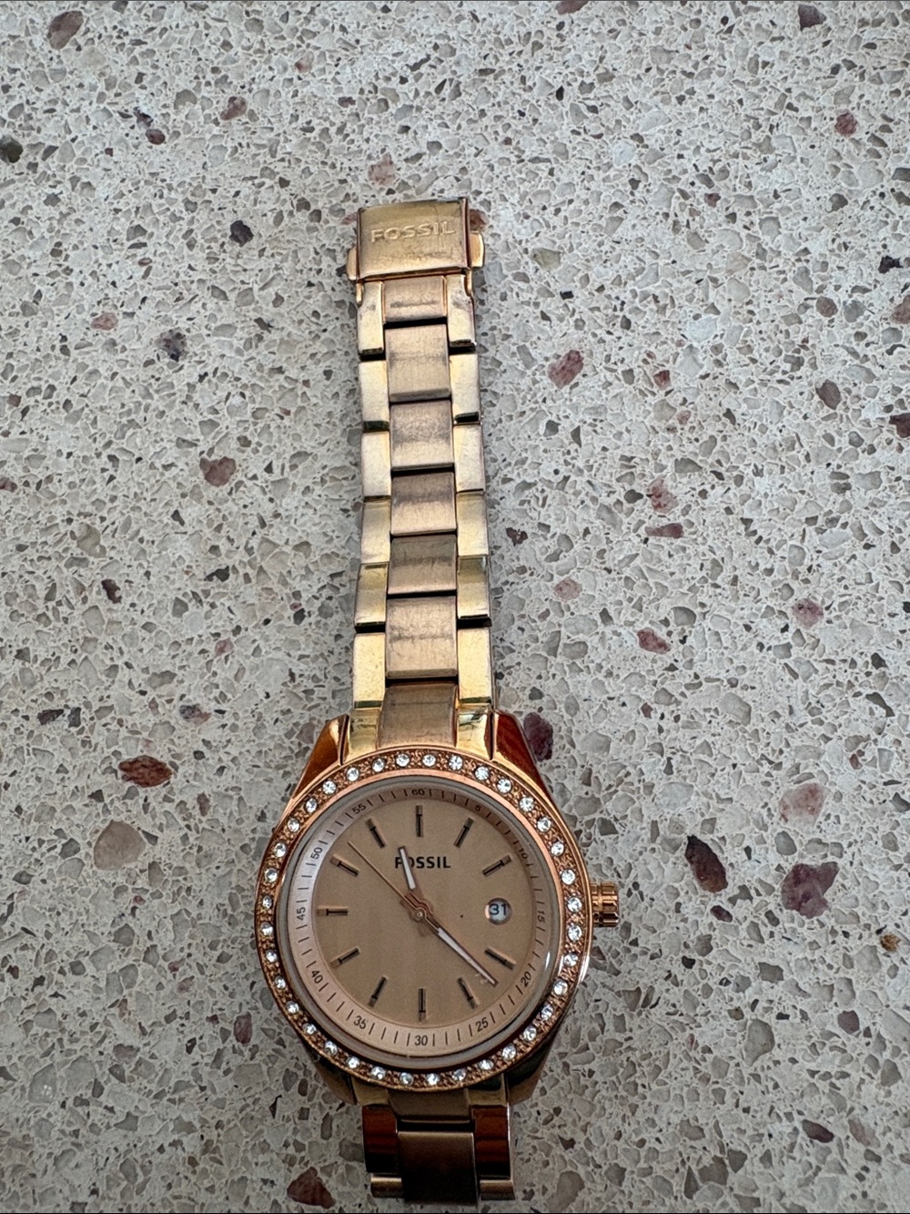 Fossil Rose Gold Crystal-Trim Bracelet Watch NV